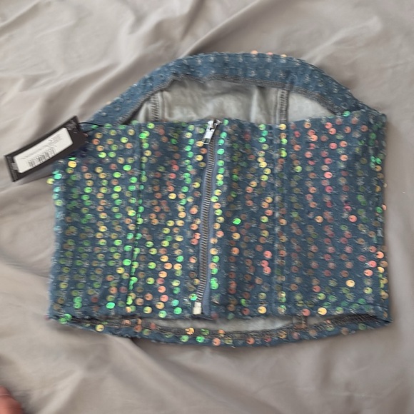 Pretty Little Thing Denim Corset Megan Moroney Top - Picture 3 of 4